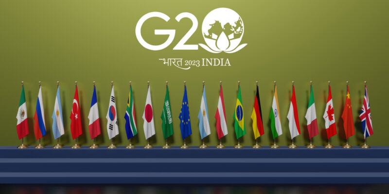 Flags G20 membership , Concept of the G20 summit or meeting, countries, Official India's G20 Logo,  summit India, G20 2023, 3d illustration and 3d work