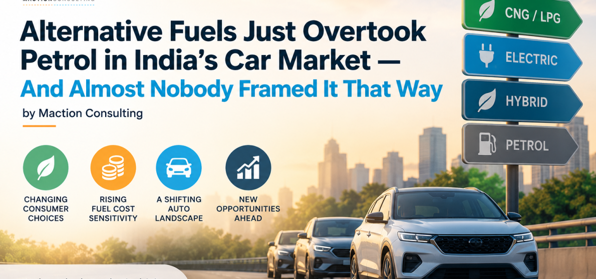 FADA August 2026 India car market — alternative fuels 41.95% vs petrol 40.85%, CNG driving the shift not EVs | Maction Consulting