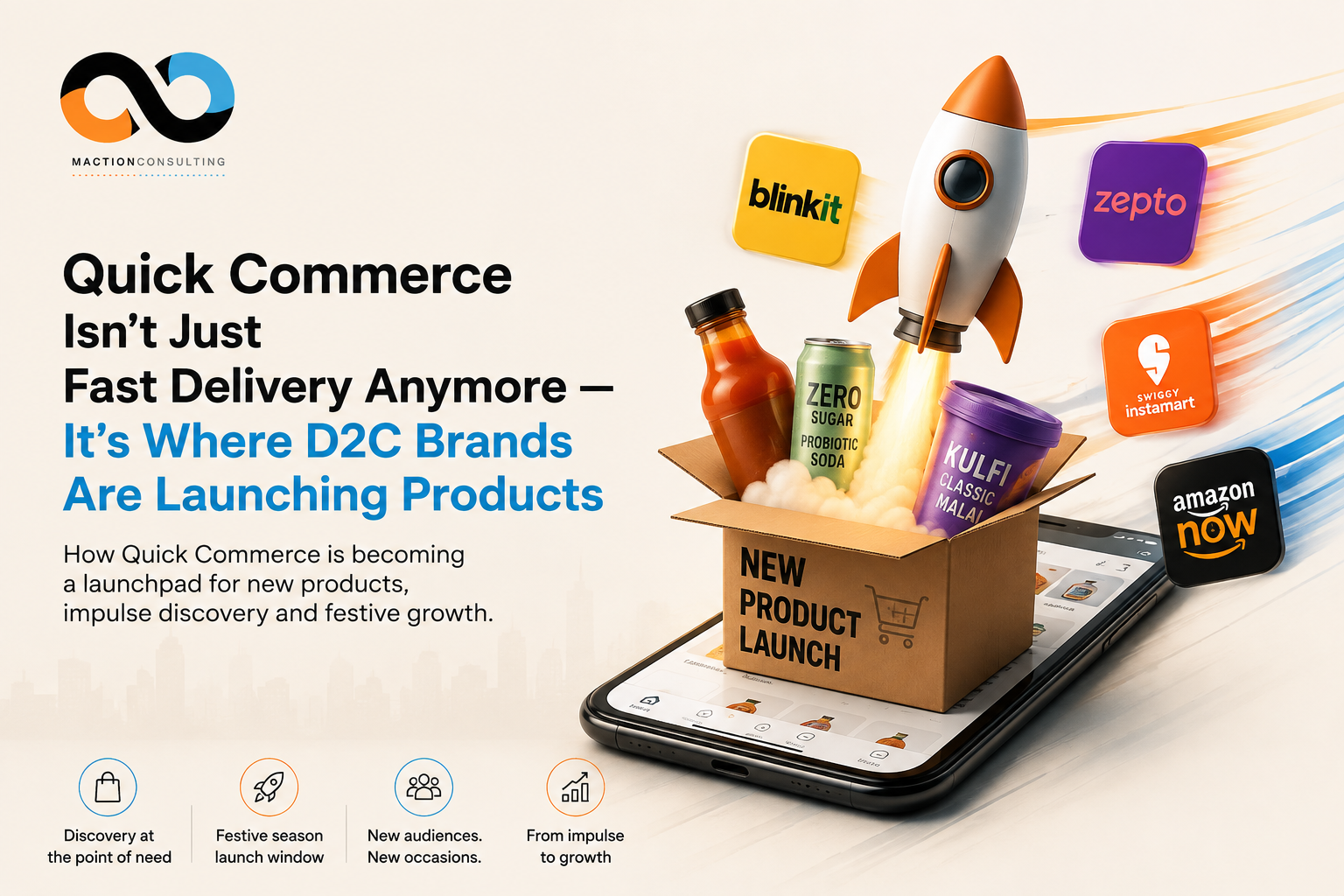 Quick commerce as a product launch channel for D2C brands in India — Blinkit Zepto Swiggy Instamart festive season 2026 | Maction Consulting