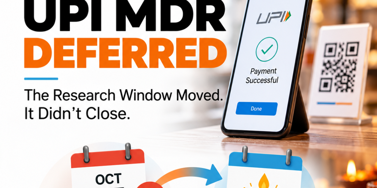 NPCI deferral of the UPI MDR until after Diwali 2026, with the research baseline window shown on a timeline.